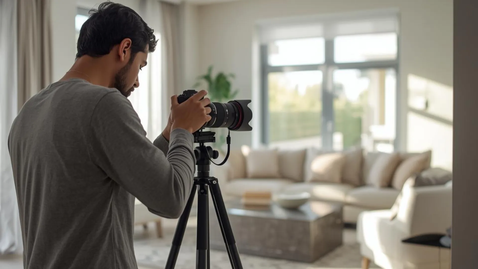 Professional photographer capturing a staged home interior for a real estate listing